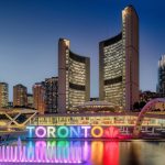 Toronto City Hall at Nathan Philipps Square in Toronto, ON, Canada.