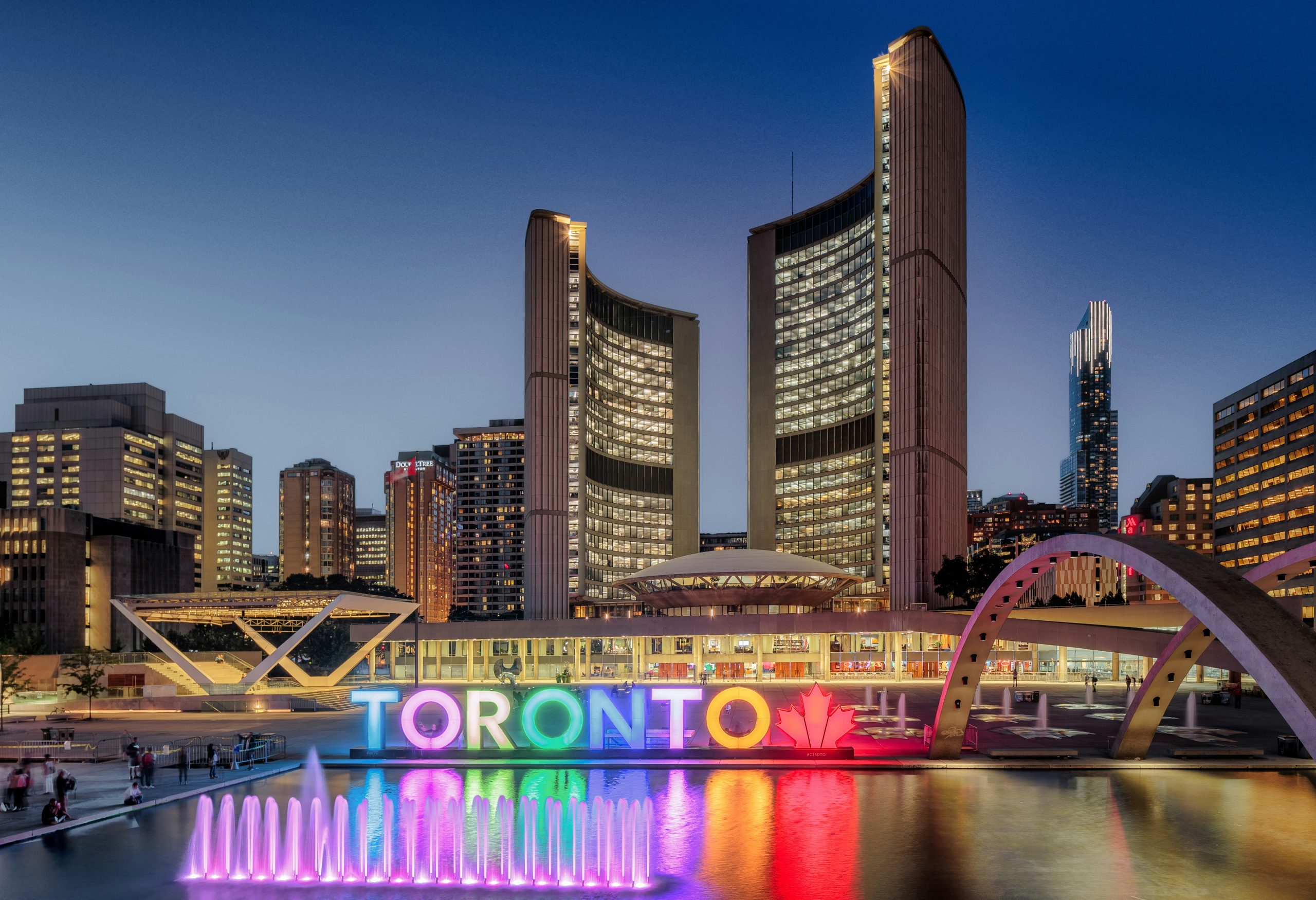 Toronto City Hall at Nathan Philipps Square in Toronto, ON, Canada.